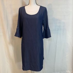 Blue chambray ruffle sleeve dress